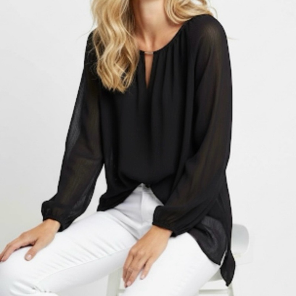 WHBM Top Tunic Black Gauze Asymmetrical Layered 4 Dressy Boho Party Cocktail